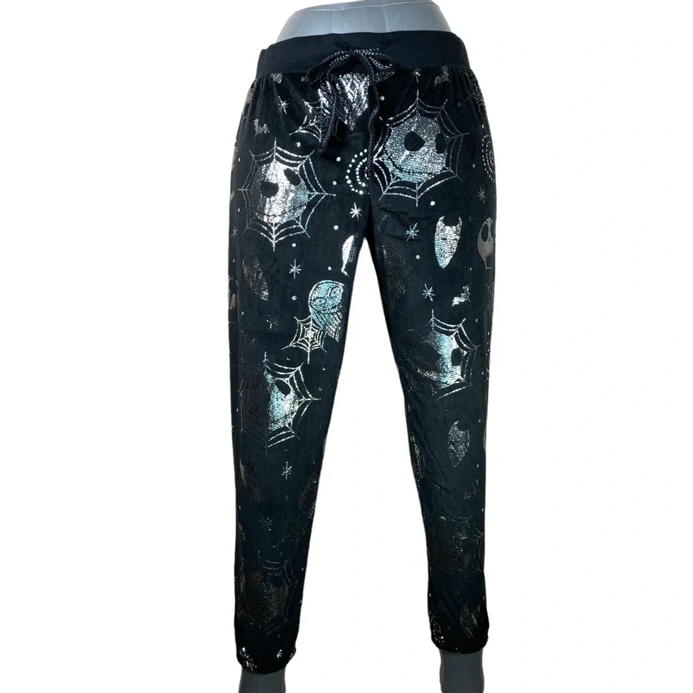 M Disney Nightmare Before Christmas Black Silver Pajama Pants Stretch Medium